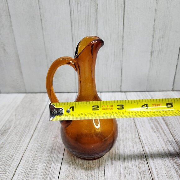 Vintage Blown Amber Art Glass Pitcher Small 5.75'' Tall - Picture 7 of 7